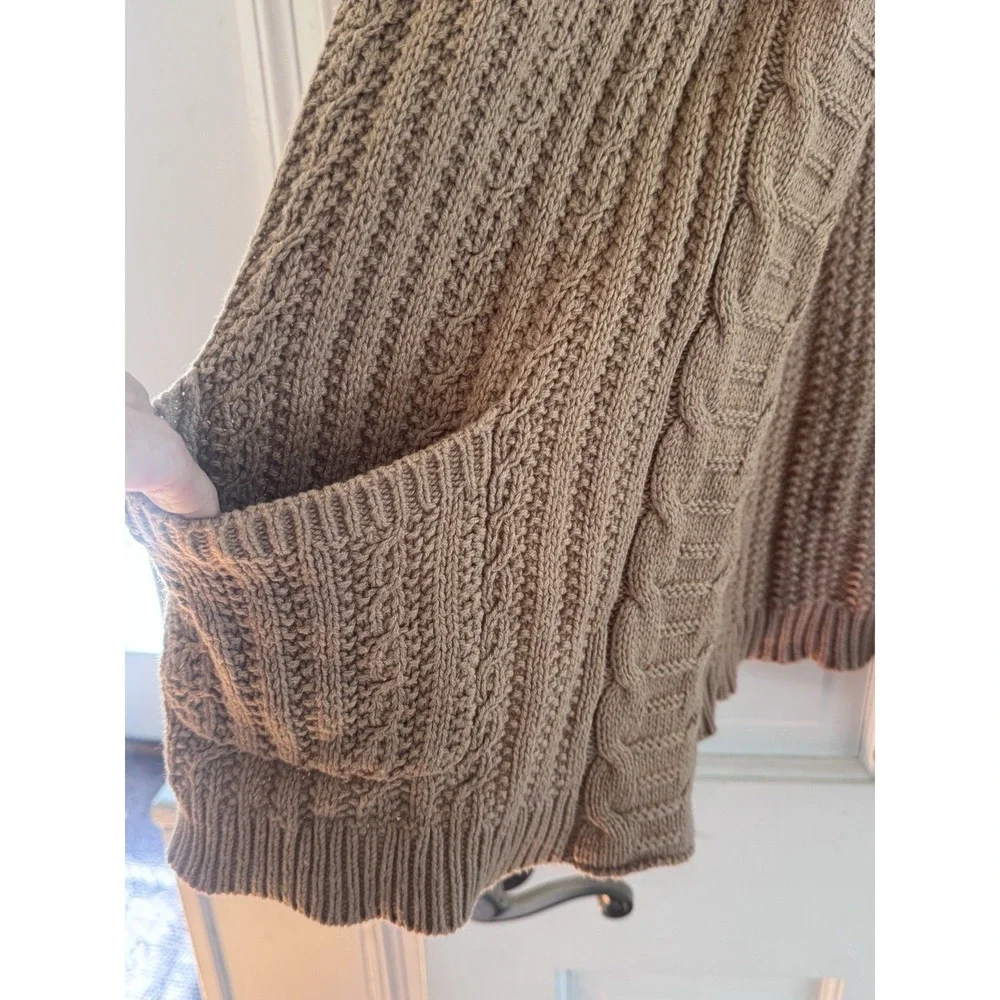 Sonoma Cable Knit Cardigan‎ Sweater L Tan Chunky Cozy Cottagecore